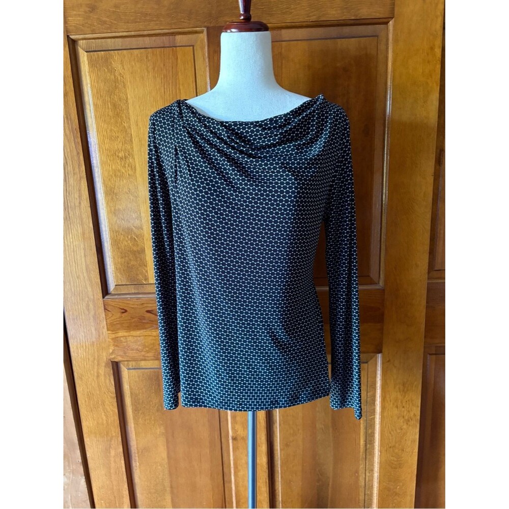 Geometric Stretch Top Black White Long Sleeve Pullover Meduim